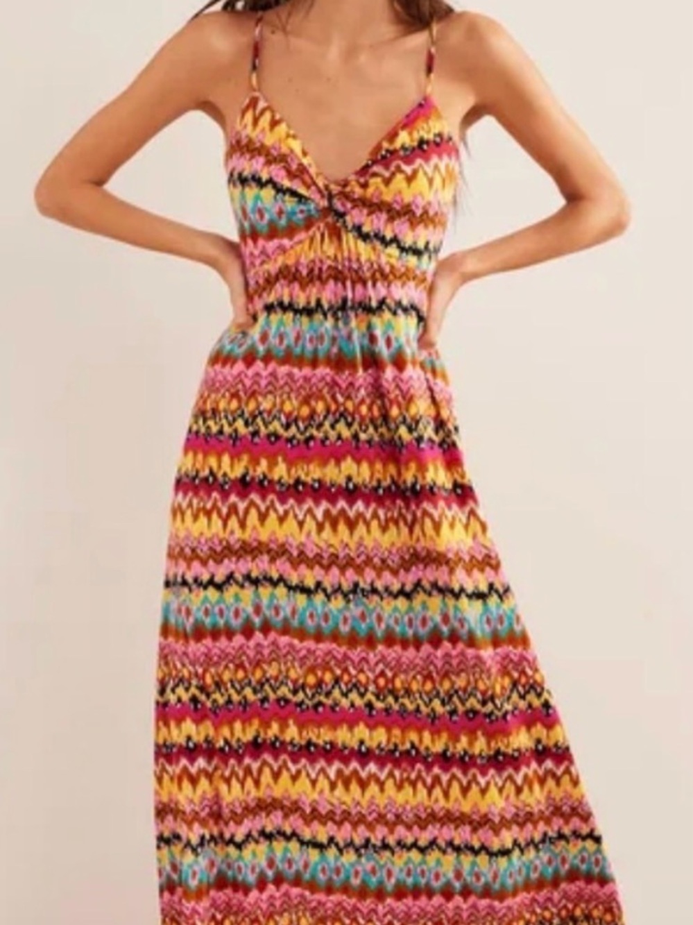 Boden Multicolor Zigzag Spaghetti-Strap Maxi Dress